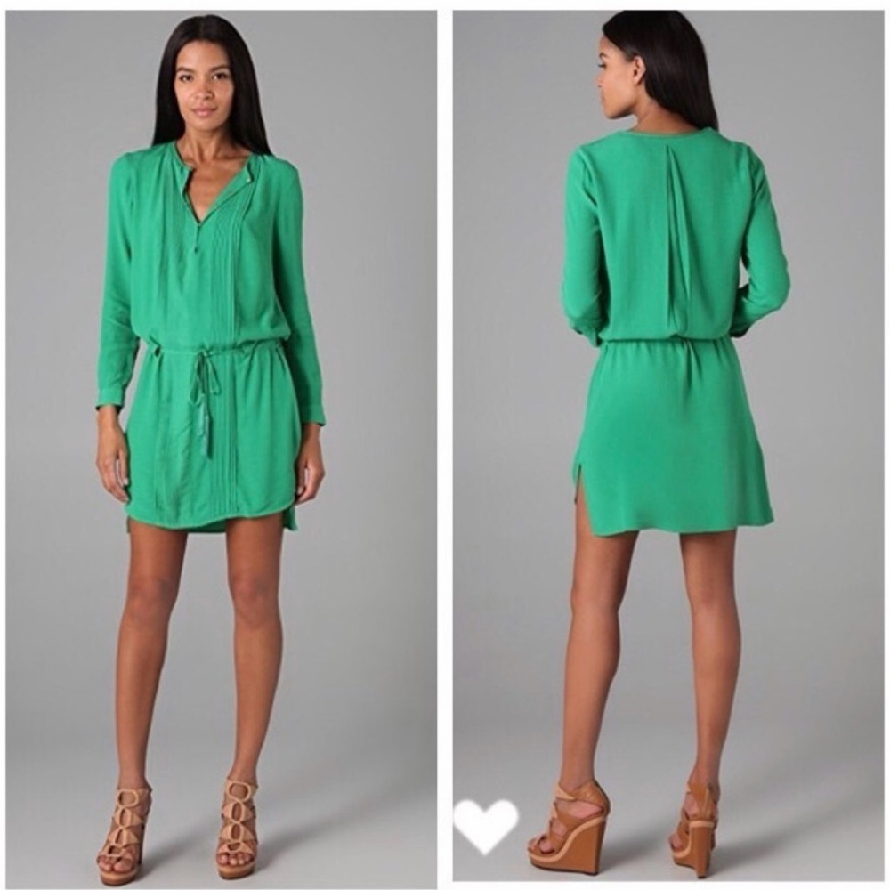 Diane Von Furstenberg  Francesca  Green Long-Sleeve Drawstring Waist Dress 2